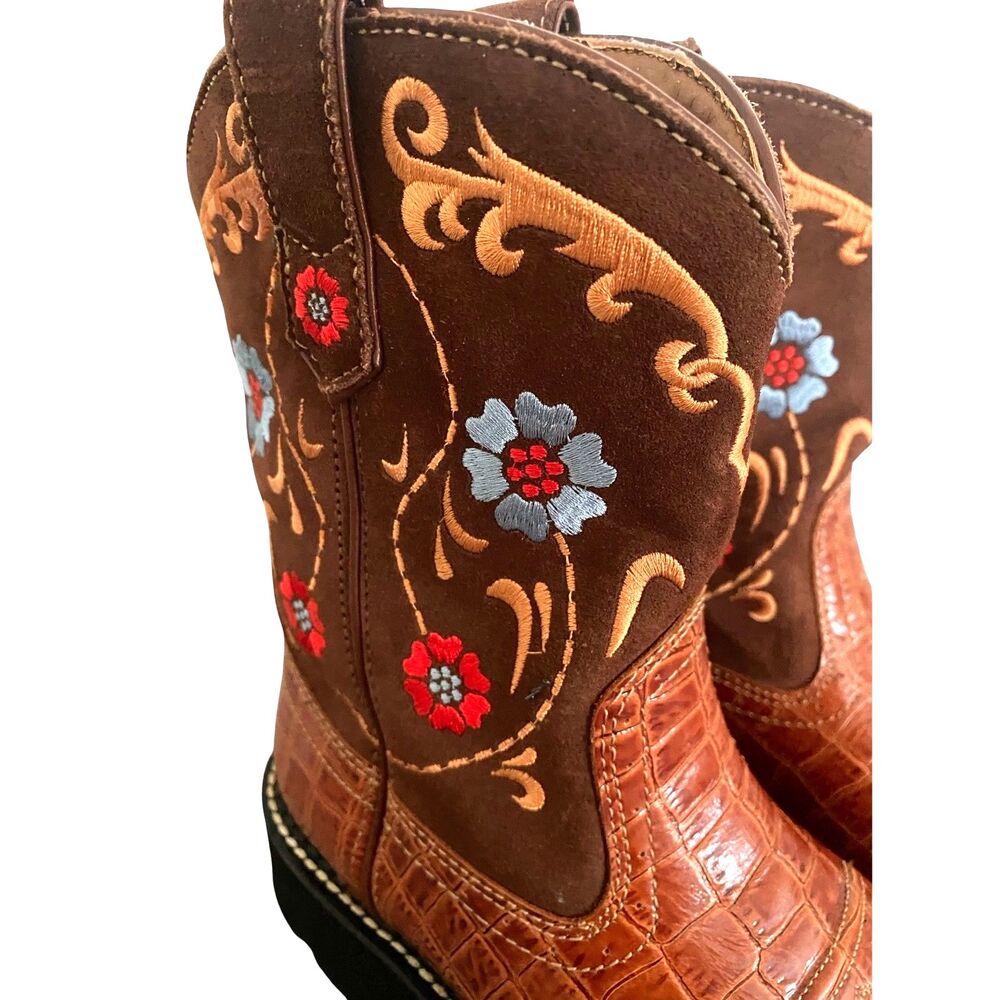 Ariat Fatbaby Embroidered Women's Boots 8.5 B Brown Leather Round Toe Chunky - Picture 4 of 7